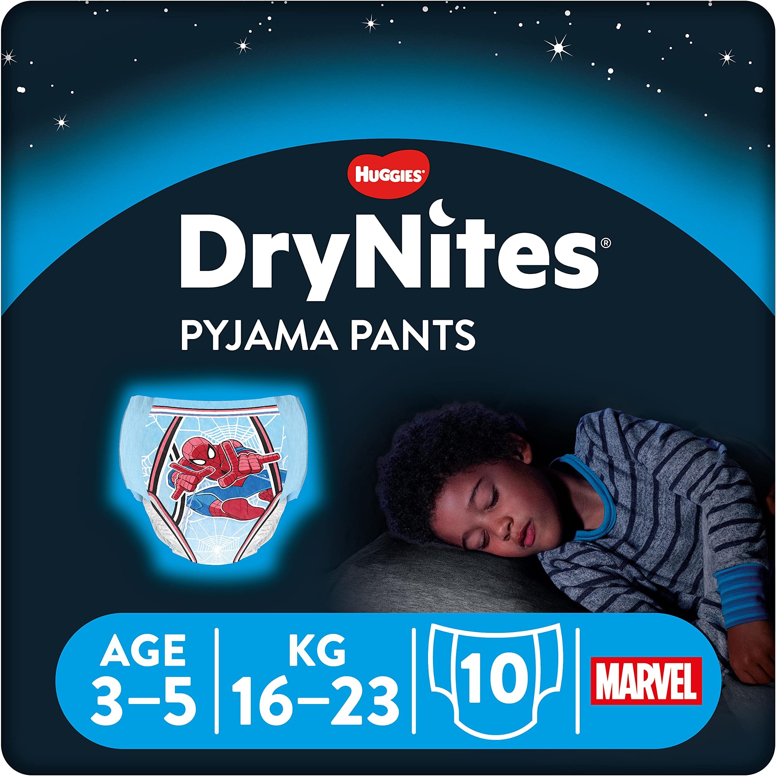 Huggies DryNites, Boys’ Night Time Pants - Sizes 3-5 Years (10 Pants) - Absorbent Pyjama Pants for All Night Comfort - Unbeatable Night Time Protection