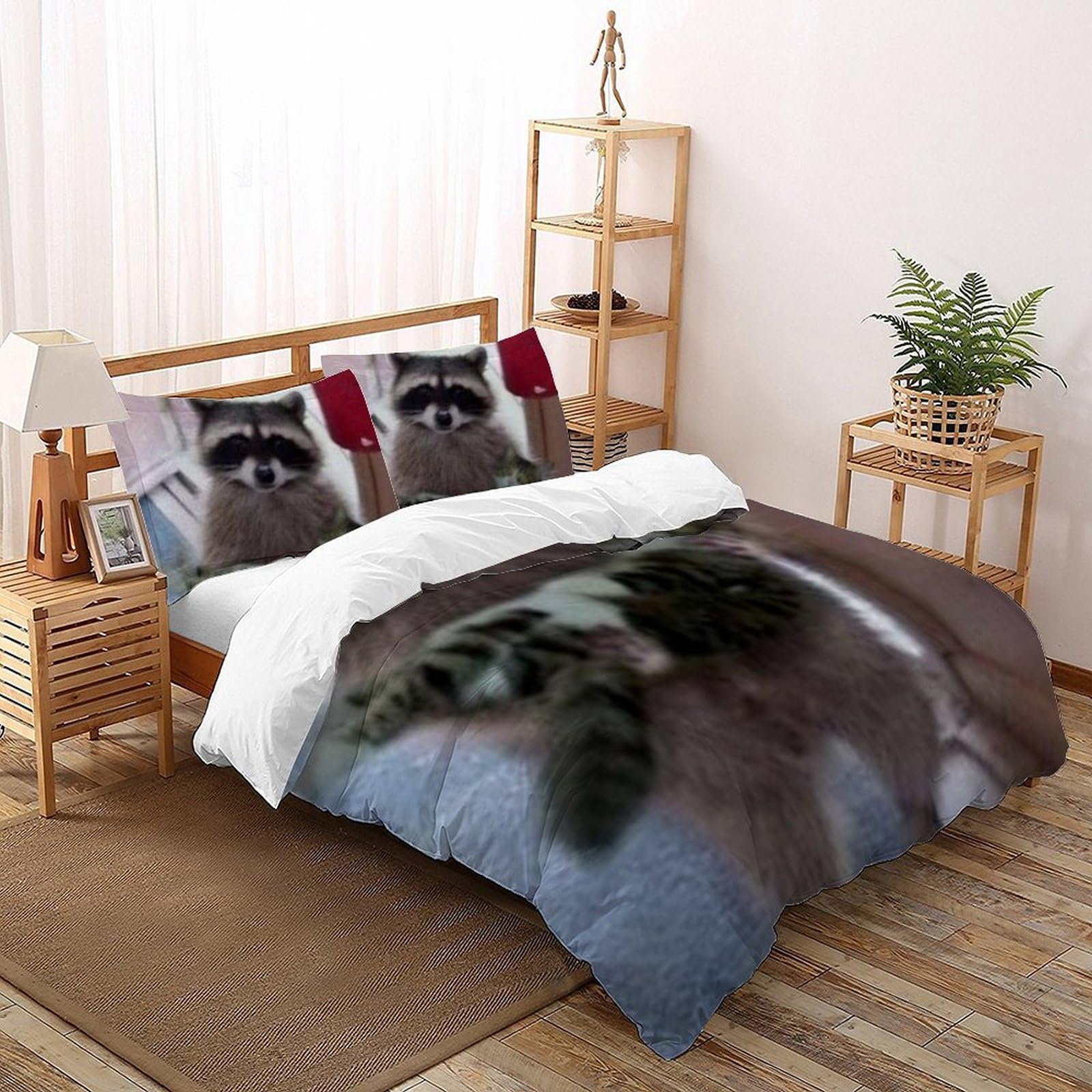 Housse de couette raton laveur 260x220 cm en microfibre avec taies d'oreiller