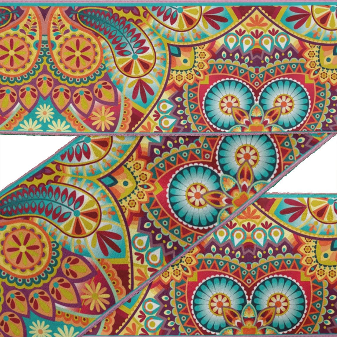 IBA Indianbeautifulart Pink Mandala Kaleidoscope Ribbon Trim Tape Fabric Laces for Crafts Printed Velvet Trim 9 Yards Sewing Accessories 4 Inches