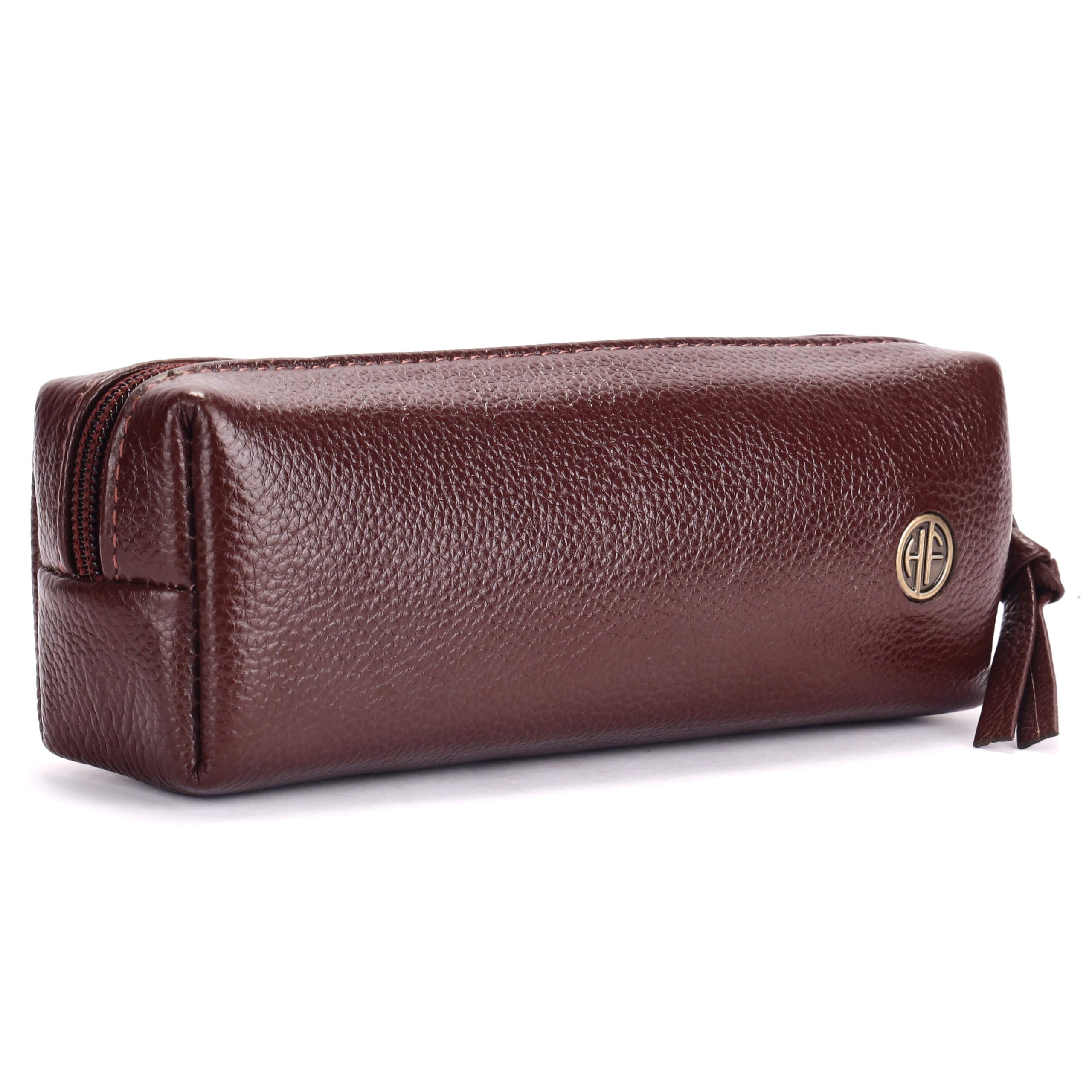 HAMMONDS FLYCATCHER Leather Utility Pouch - Multi-Use Genuine Leather Pencil Case, Cosmetic, Stationery, Coin & Makeup Brush Pouch for Women & Men - School & Office Organizer- Redwood Brown