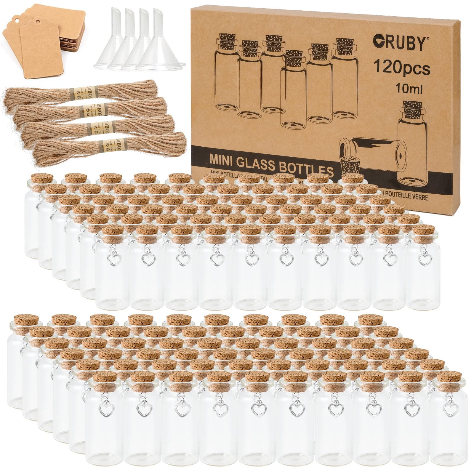 40 Provette In Vetro Con Tappo Di Sughero - 20 Ml - Set Fai Da Te Con Etichette, Corda Di Canapa, Imbuti E Viti - Per Decorazioni Nozze, Spezie, Messaggi - 4