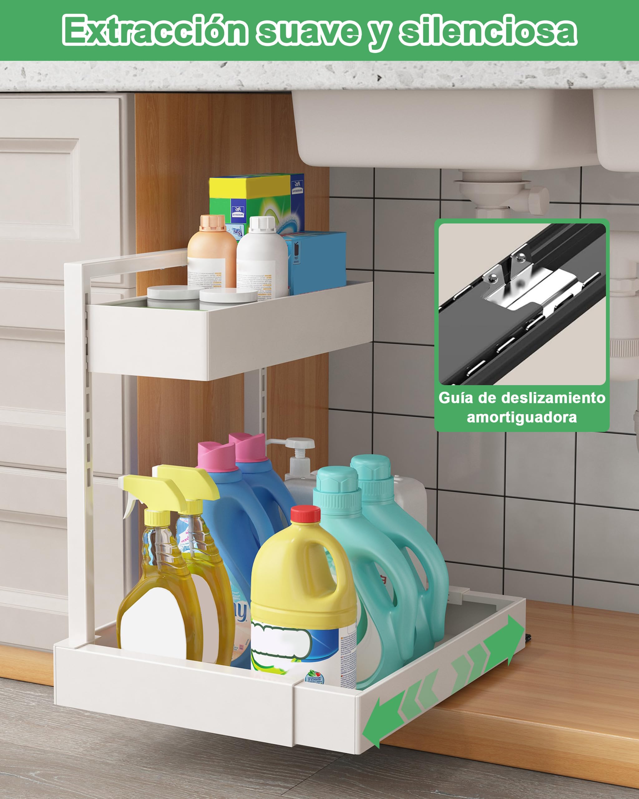UMDONX Organizador de fregadero de cocina de 2 pisos | estante para debajo del lavabo,organizador de armario extensible,Blanco