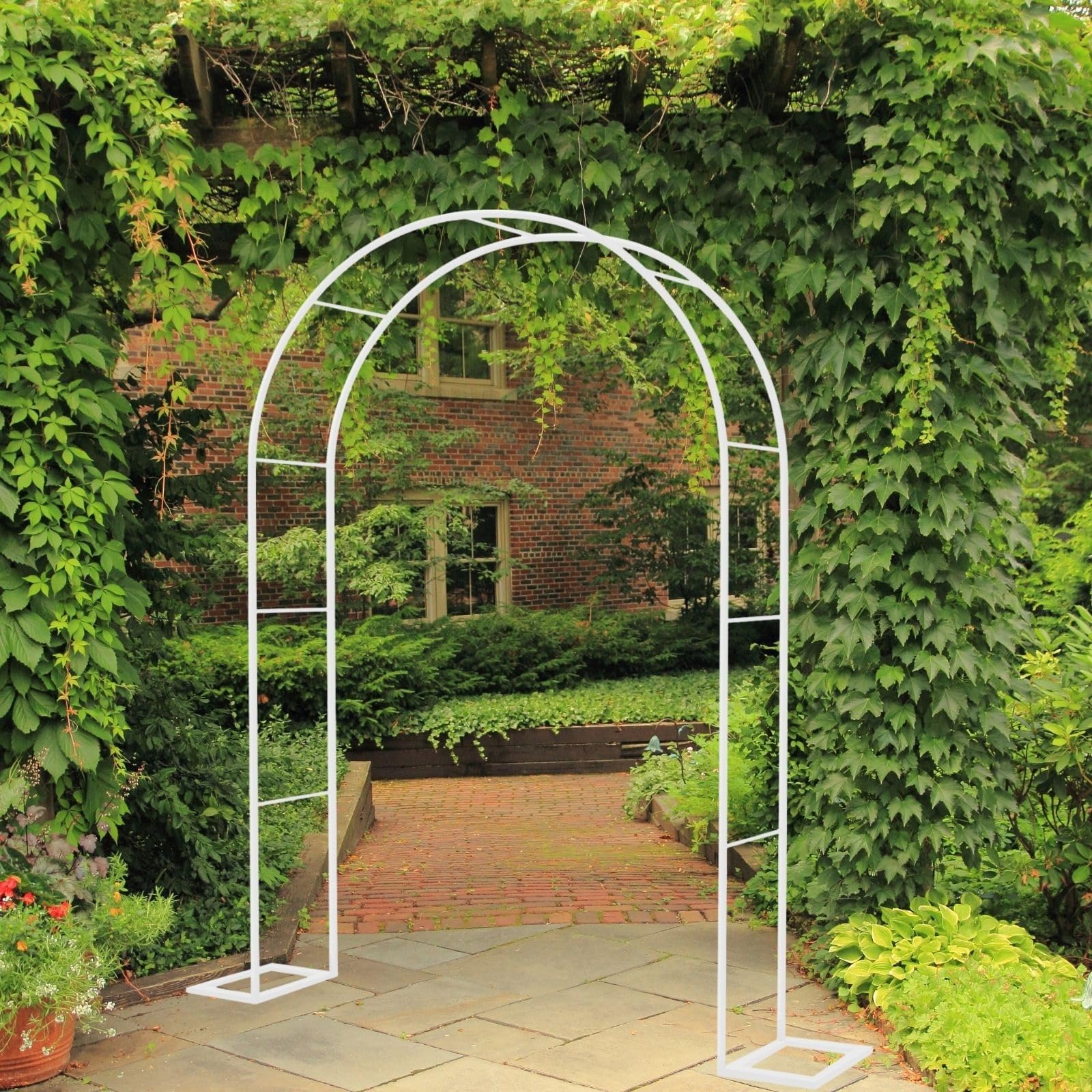 Arco de jardín para plantas trepadoras con soporte de metal de 3m y base sólida