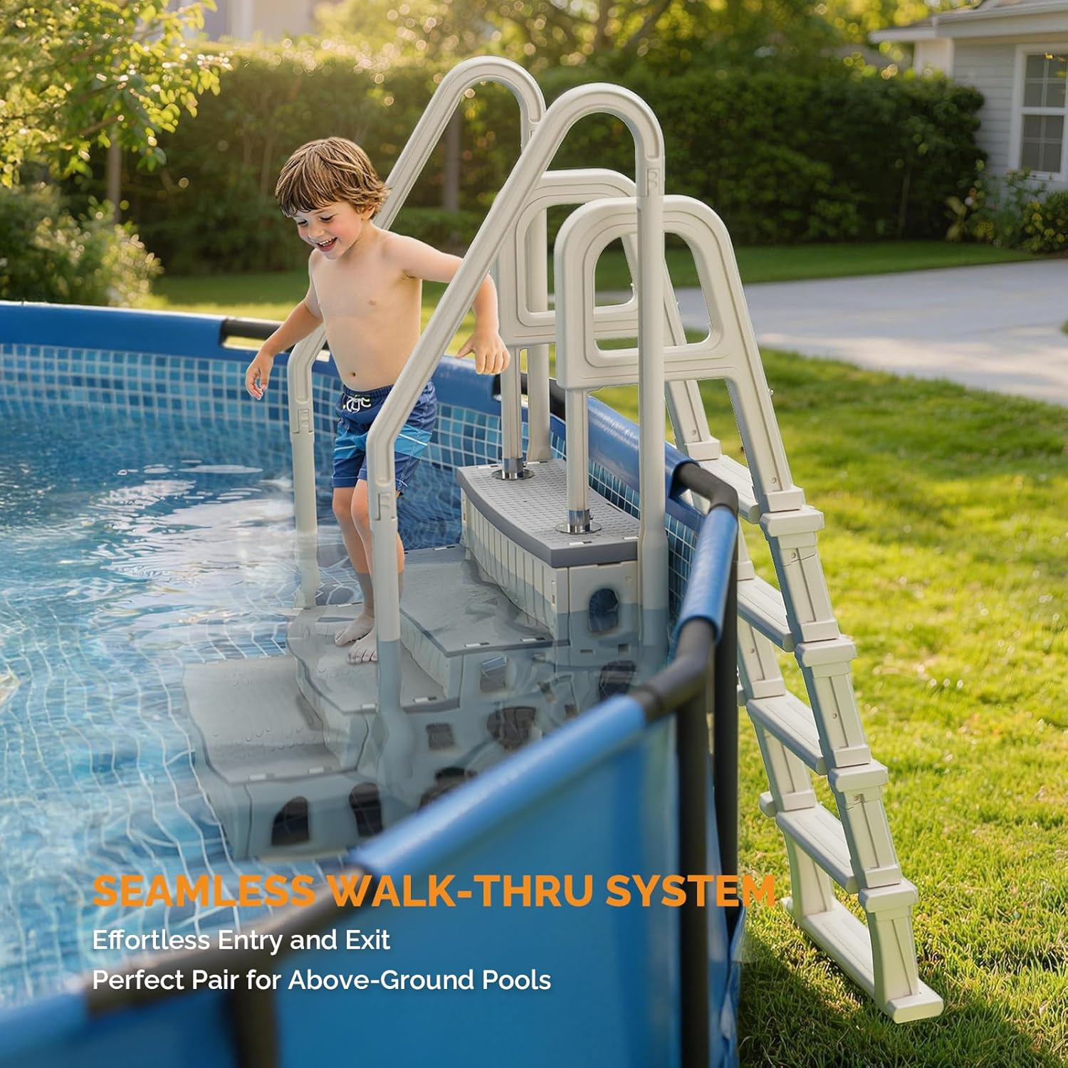 VINGLI 2-in-1 Pool Ladder Set, Modular A-Frame Pool Steps for Above Ground Pools, Versatile Pool Stairs for Inground Pools & Decks, Heavy Duty Independent Use Pool Access Ladder (Gray)