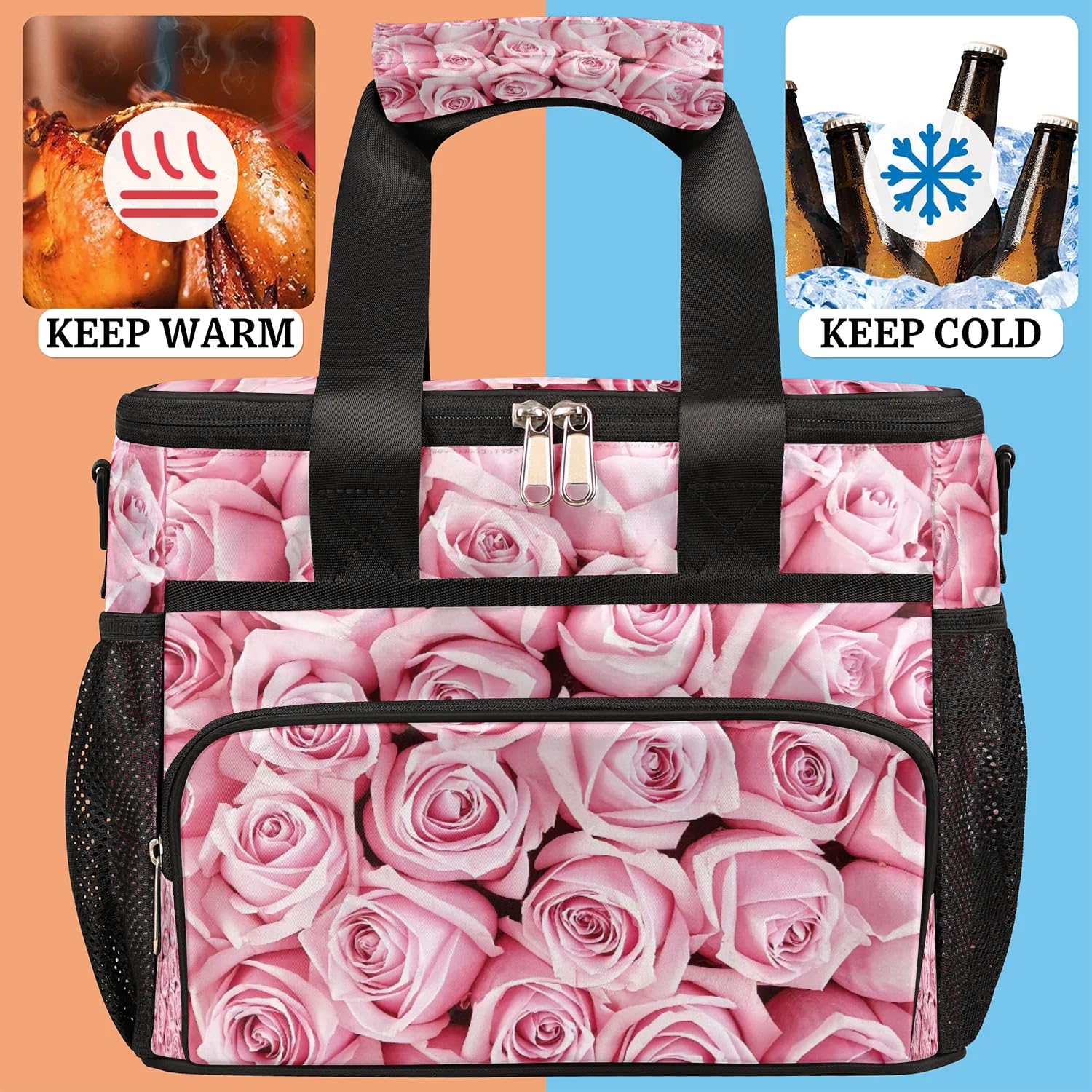 Große Lunchtasche mit Blumenmuster, für Erwachsene, Herren, Damen, Kinder, Mädchen, Jungen, isolierte Lunchbox, Kühltasche, Kühltasche, Kühltasche, Kühltasche für Arbeit, Picknick, Grillen