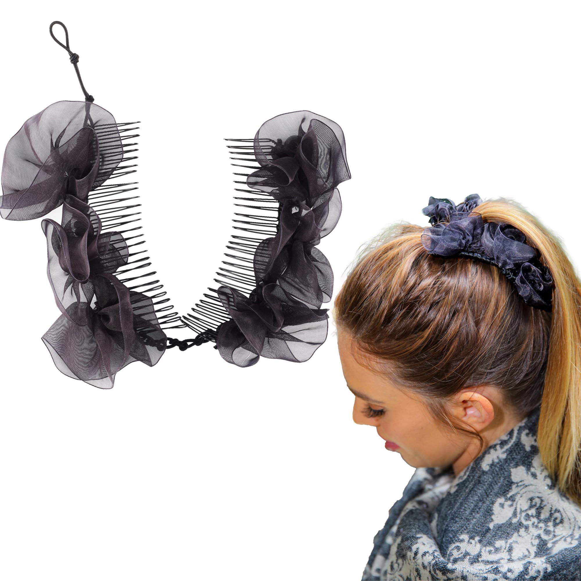 Elastic Double Comb Banana Clip for Thick Curly Hair Ponytail Bun Amazon.com : Elastic Double Combs Large Banana Clip for  main image 2