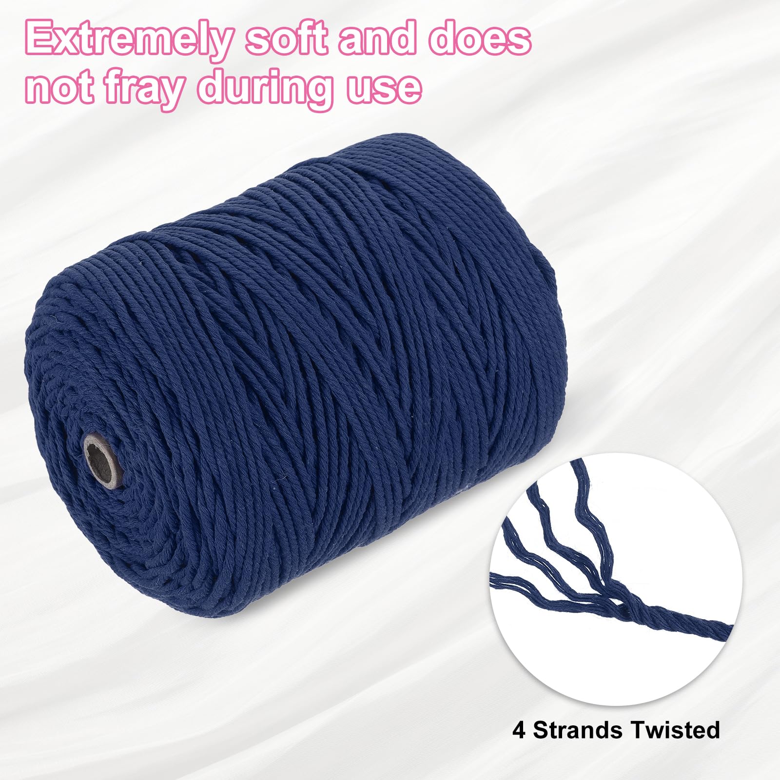 QUARKZMAN 4 Capi Cordino Macramé Naturale 3mm x 328 Iarde Blu Navy