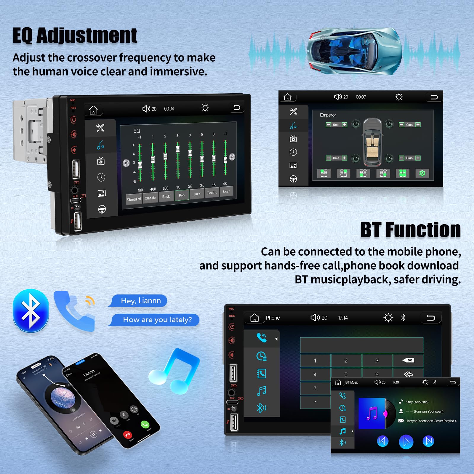 SIXTOP Autoradio 1 Din avec CarPlay sans Fil & Android Auto, 7 Pouces Écran pour Voiture, Autoradio Bluetooth avec MirrorLink, EQ, FM, USB/TF/AUX, Commande Au Volant