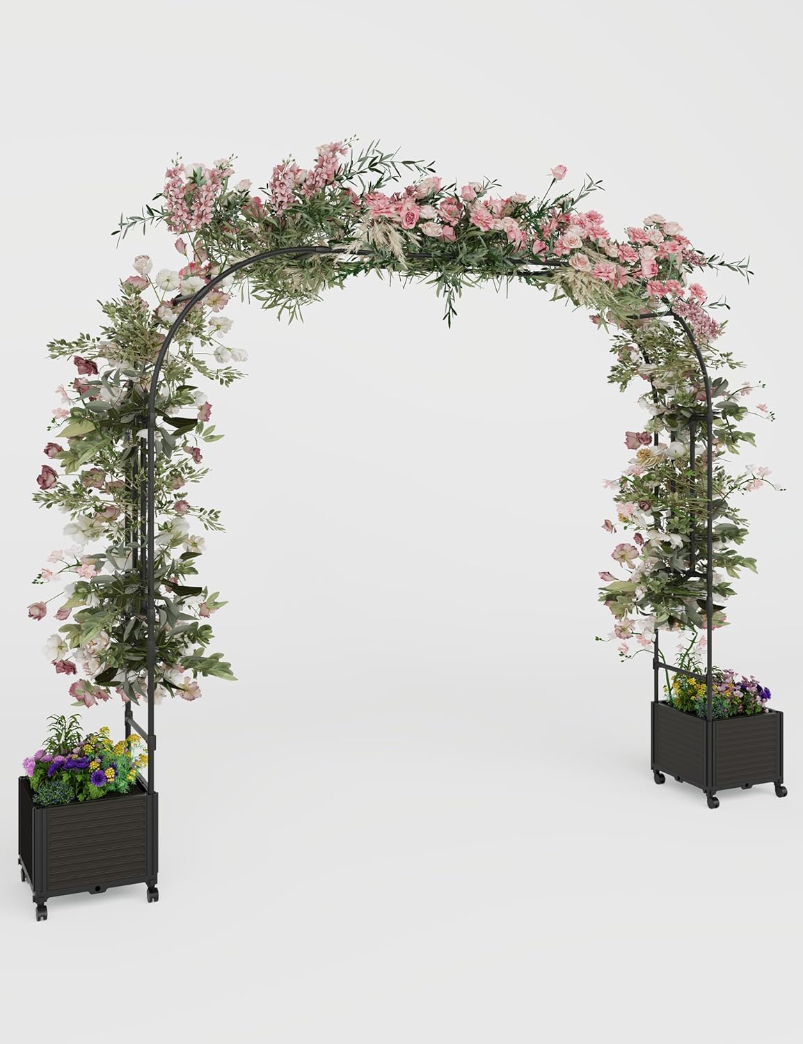 Span 70.9 in Garden Arch Trellis for Climbing Plants, Metal Wedding Arch Flowers Frame Backdrop Stand,Balloon Decor Garden Arch Arbor for Wedding Garden Party Plant Support Flower，Raised Planter Box