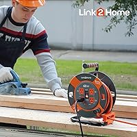 Vista 8 de Link2Home Carrete de cable de extensión de 60 pies, 4 tomas de corriente, cable SJTW de 14 AWG, cable de alimentación resistente de alta visibilidad.
