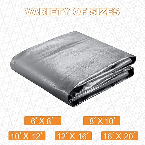 Miniatura 2 de Land Guard Lona de polietileno súper resistente de 8 x 10 pies  Lona de plástico de 0.630 in de grosor plateadomarrón impermeable, lona resistente