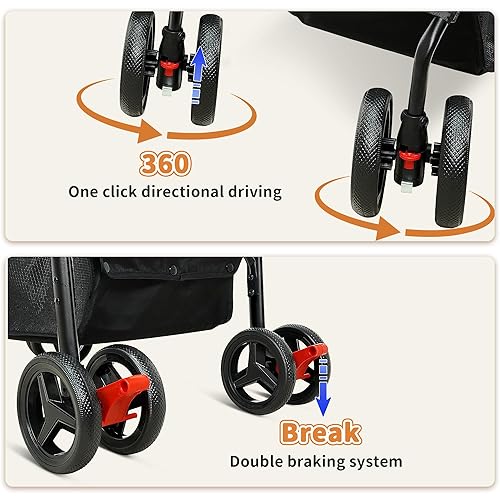 Miniatura 3 de Cochecito de perro para mascotas, cochecito plegable de 4 ruedas para perros medianos de 20 libras, con soporte para tazas, cesta de almacenamiento,