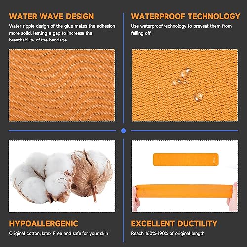 Miniatura 8 de Cinta de kinesiología sin cortar (2 rollos), cinta elástica de algodón original de alta calidad, sin látex, hipoalergénica, 2 pulgadas x 16 pies,