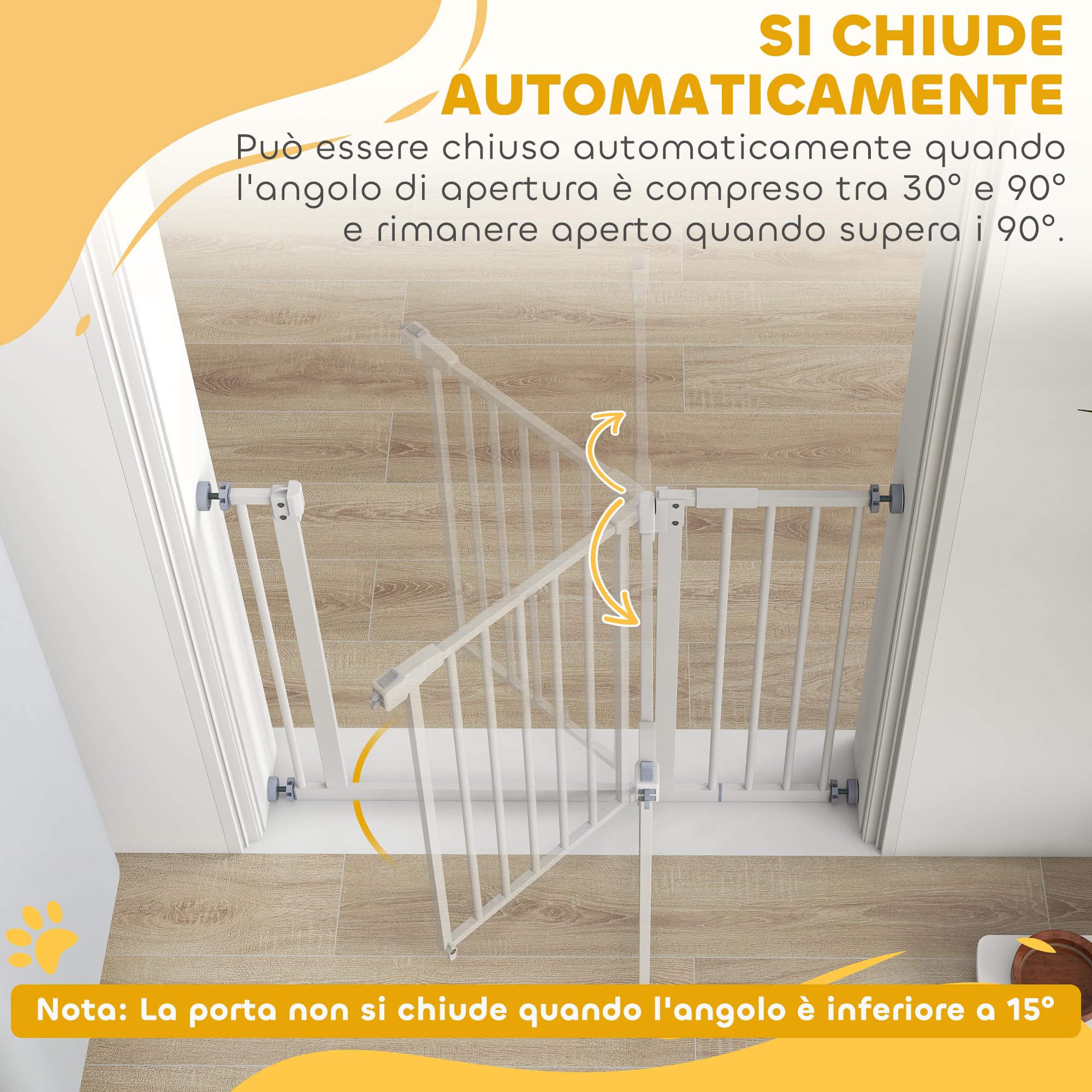 PawHut Cancelletto per Cani Estensibile Barriera per Gatti 76.2cm Bianco | Montaggio a Pressione, Chiusura Automatica, Cancello per Cani da Esterno Estensibile