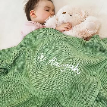 Personalized Baby Name Blanket, Custom Knit Embroidered Baby Blanket with Name, Custom Baby Blanket Gifts for Girls, Boys, Newborn35.4x39.3in