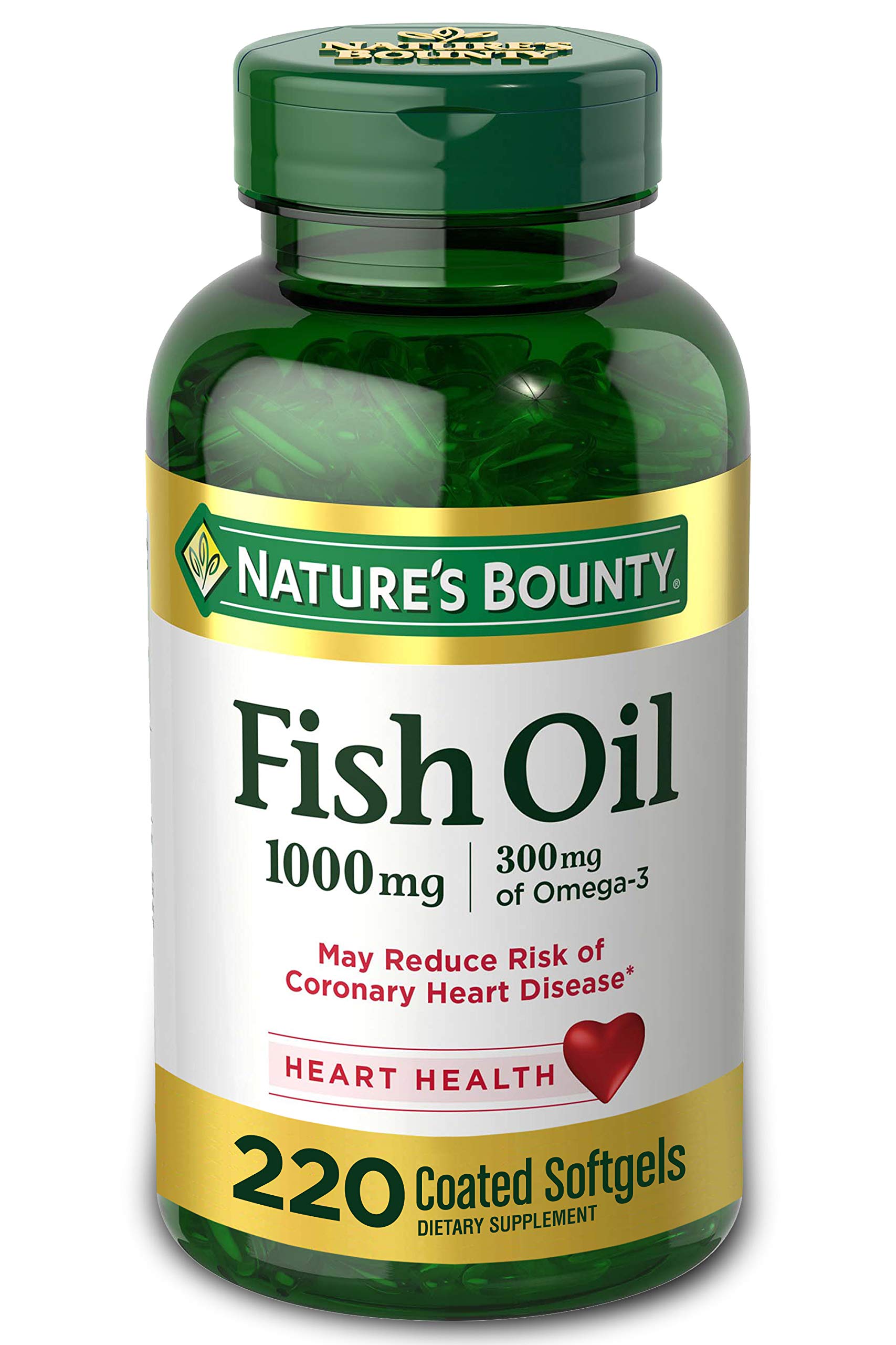 Nature's Bounty Fish Oil , Dietary Supplement with 300mg Omega-3, Supports Heart Health, 1000mg, 220 Coated Softgels