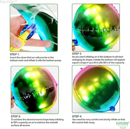 Miniatura 6 de KatchOn, Globos metálicos degradados de 22 pulgadas, paquete de 6, globos redondos de arcoíris 4D de 360 grados, globo arcoíris degradado para