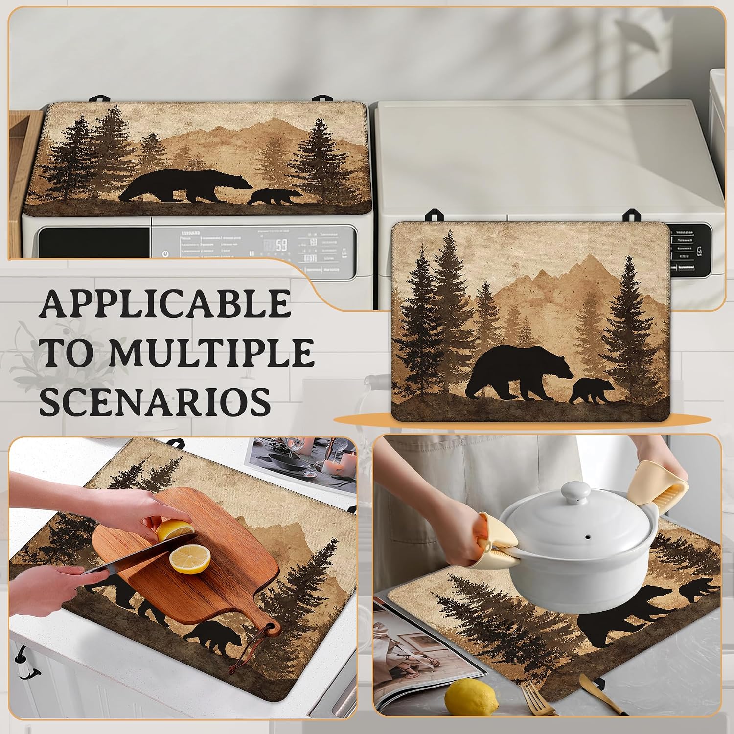 Stove Cover Rustic Forest Bear Stove Top Covers for Gas Burners Home Decor Kitchen Pad Non-Stick Washable Cooktop Covers Countertop Protector 28"x20"