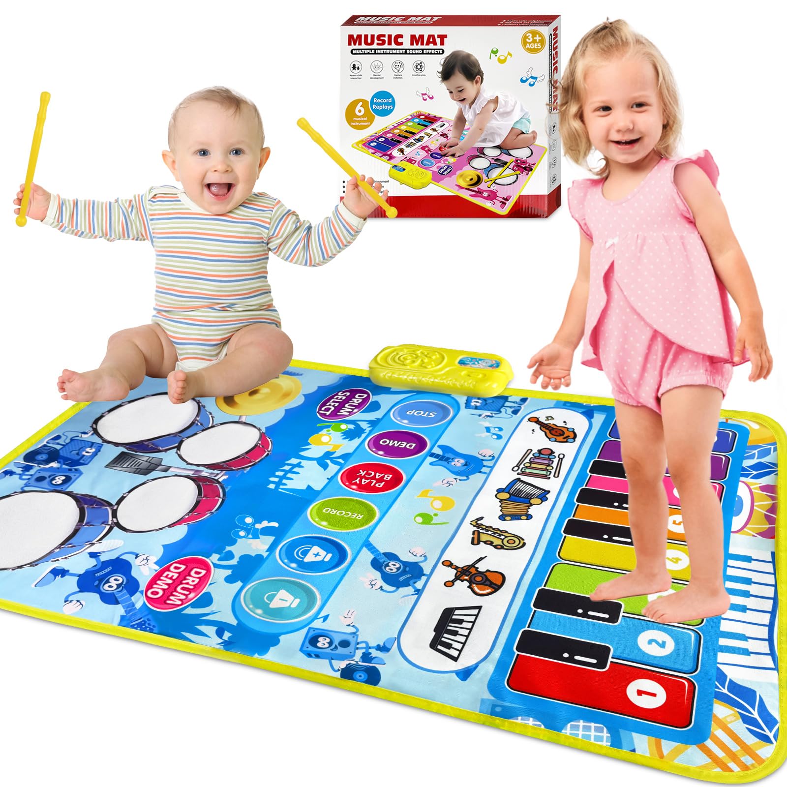 Musikmatte, Klaviermatte, Jazztrommel, Baby Spielzeug Musik Klaviermatte Keyboard Kinder, Spielzeug Geburtstag für Mädchen Junge ab 1 2 3 4 Jahre Kleinkinde (Blau)