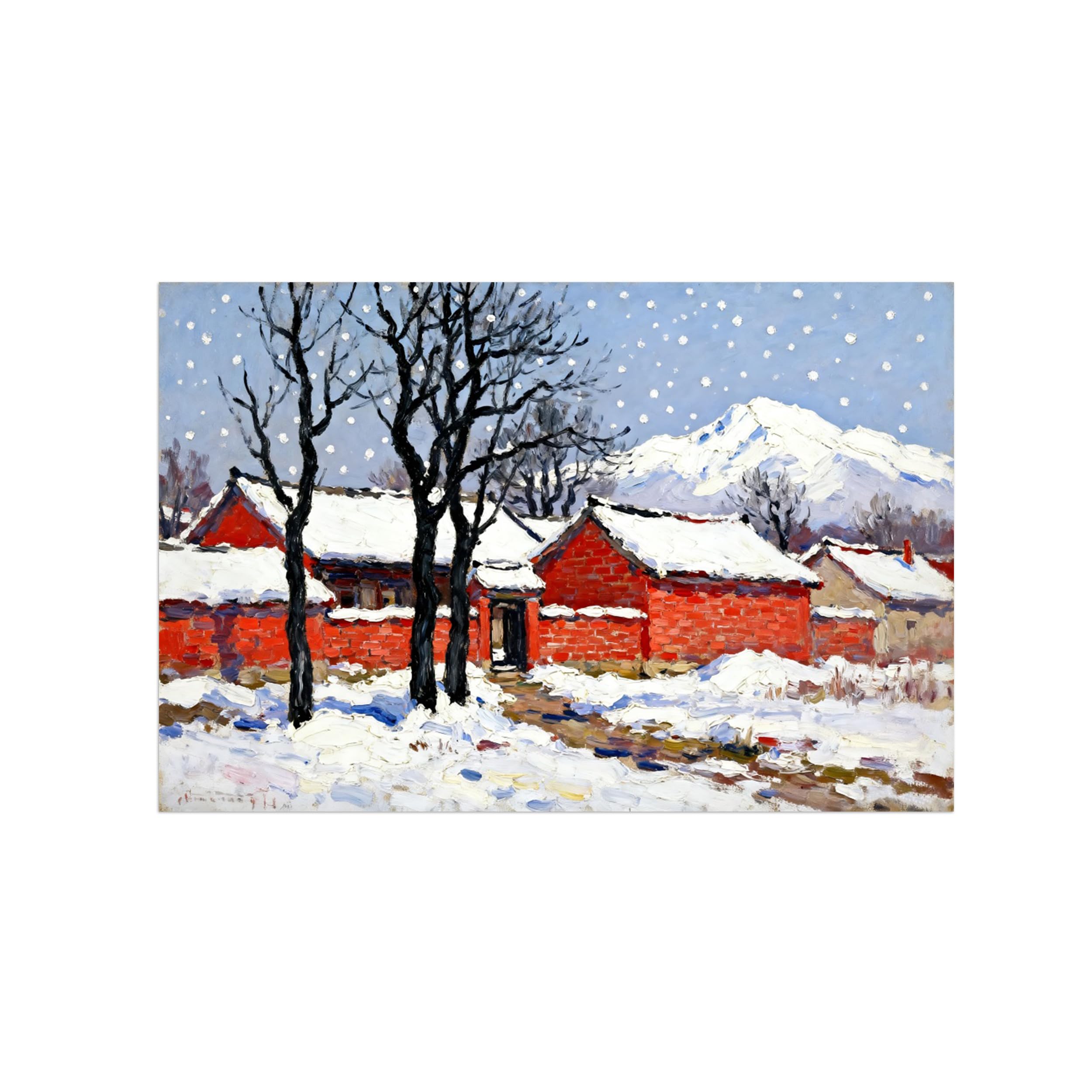 Ozpwbvy Unframed Winter House Landscape Canvas Wall Art Picture 80X120cm