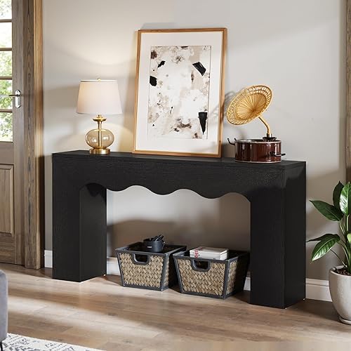 Miniatura 3 de Tribesigns Mesa consola de granja de 63 pulgadas, mesa de sofá de madera detrás del sofá con almacenamiento, estación de sofá de entrada larga,