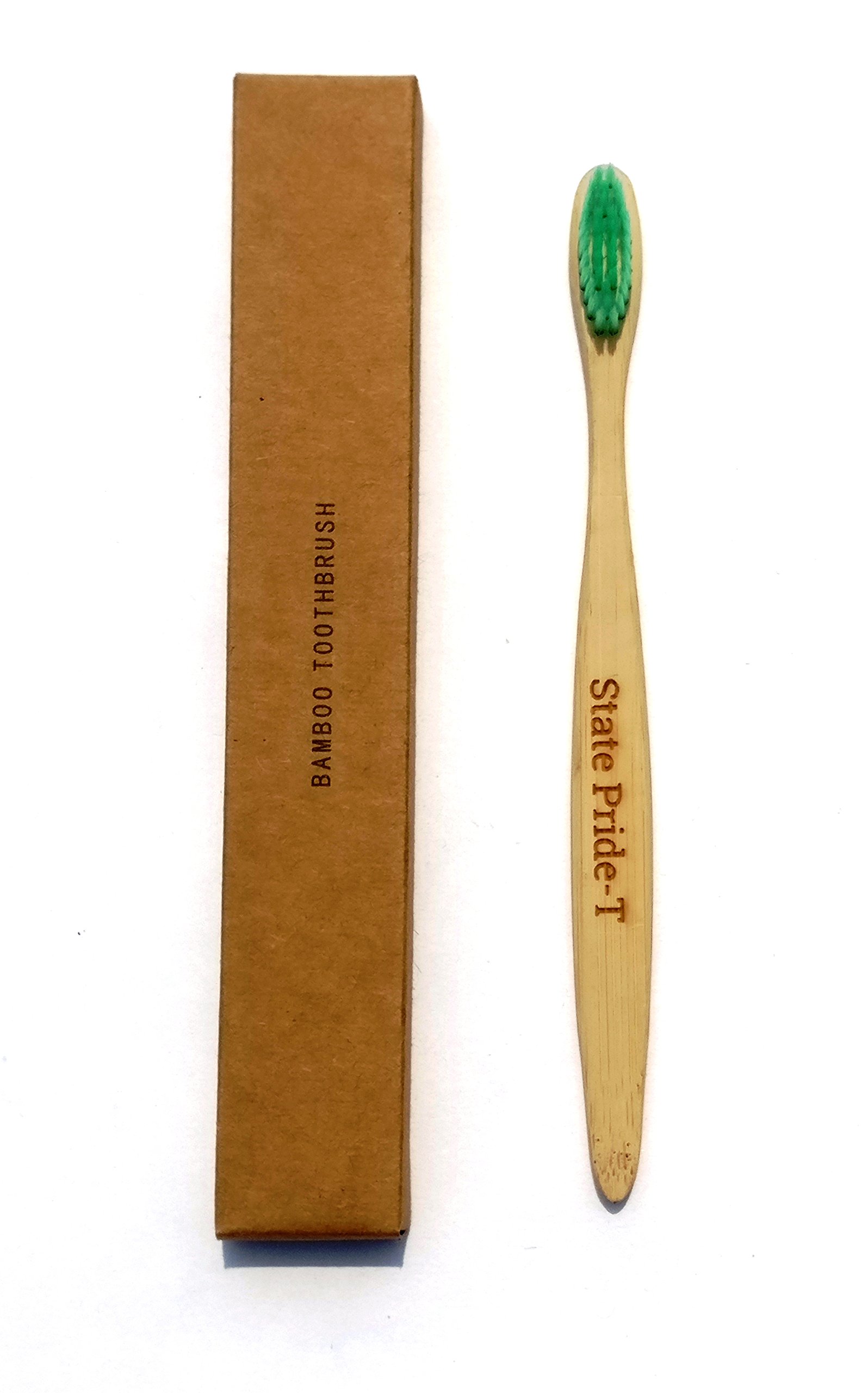 State Pride-T BPA and Plastic-Free Biodegradable Handle Eco Bamboo Toothbrush for Adults with Green Colours Medium Bristles