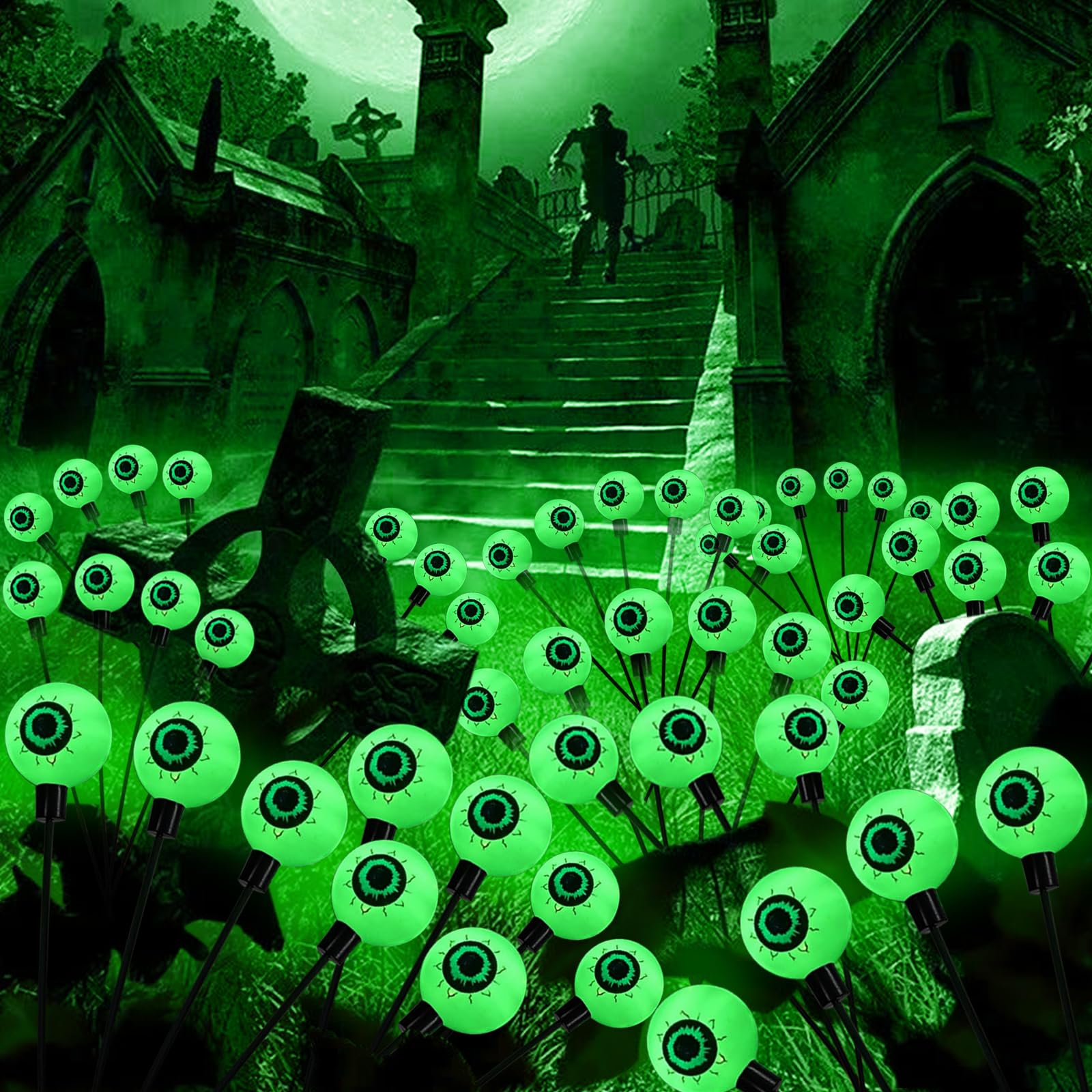 Aogist Halloween Decorations Eyeball Swaying Firefly Light Bright Long Standby Time Waterproof Outdoor Lights for Beautiful Spaces Garden Yard Lawn Pathway Porch Party Decor (Green, 2 Pack-12 LEDs)
