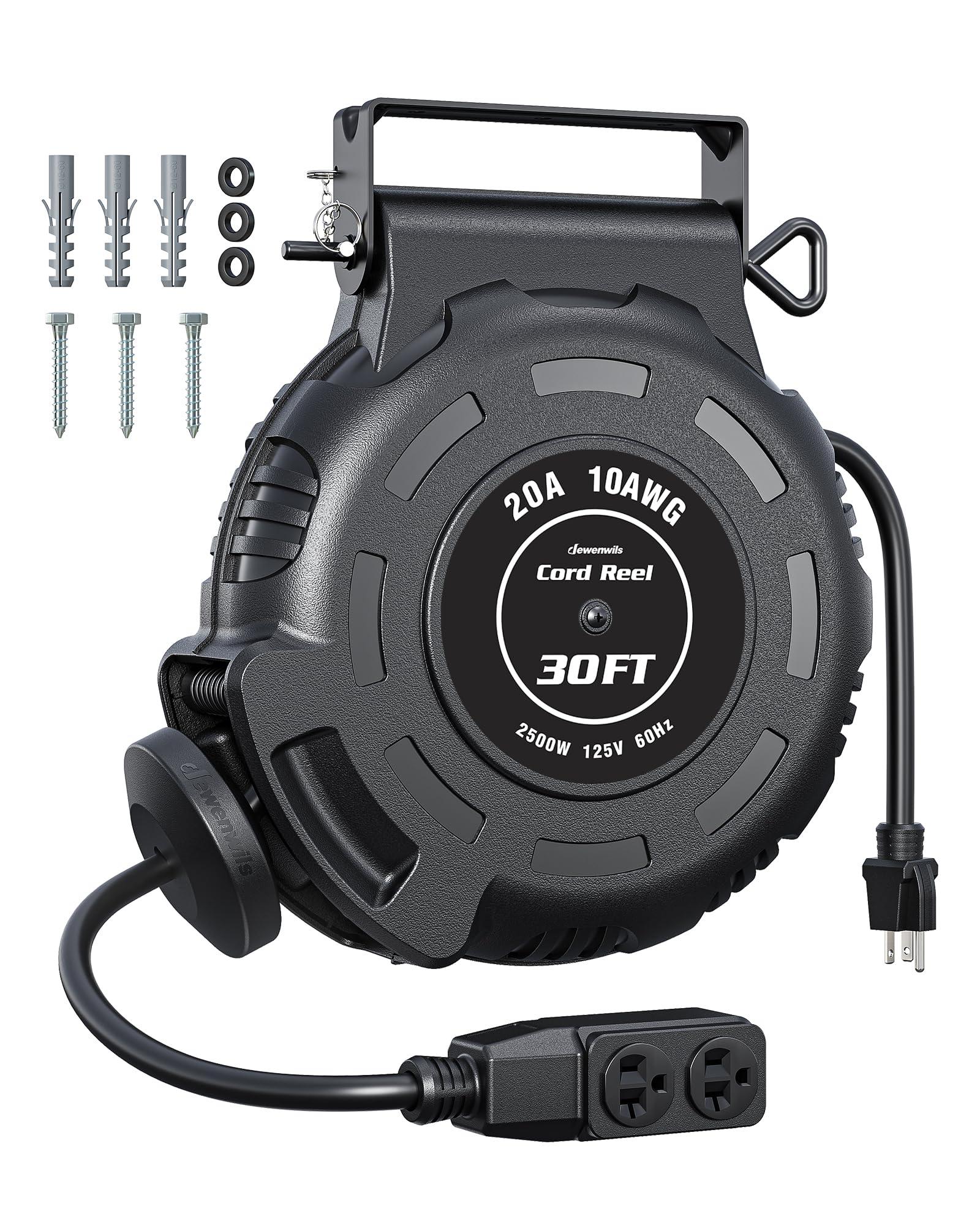 DEWENWILS 10AWG Retractable Extension Cord Reel, 30FT 20amp, 4 Outlets