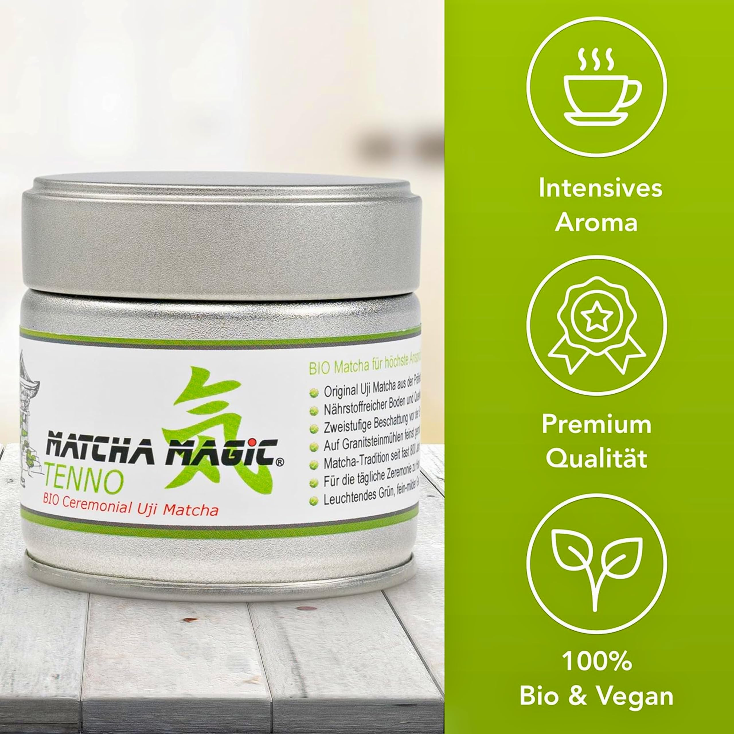 MatchaMagic Tenno Bio Matcha Pulver 30 g - Single Origin Matcha aus Japan | Grüner Tee, Ceremonial Grade, Matcha Tee, für Tee-Zeremonie, traditionelle Herstellung, handgepflückt, Premium Matcha Tee