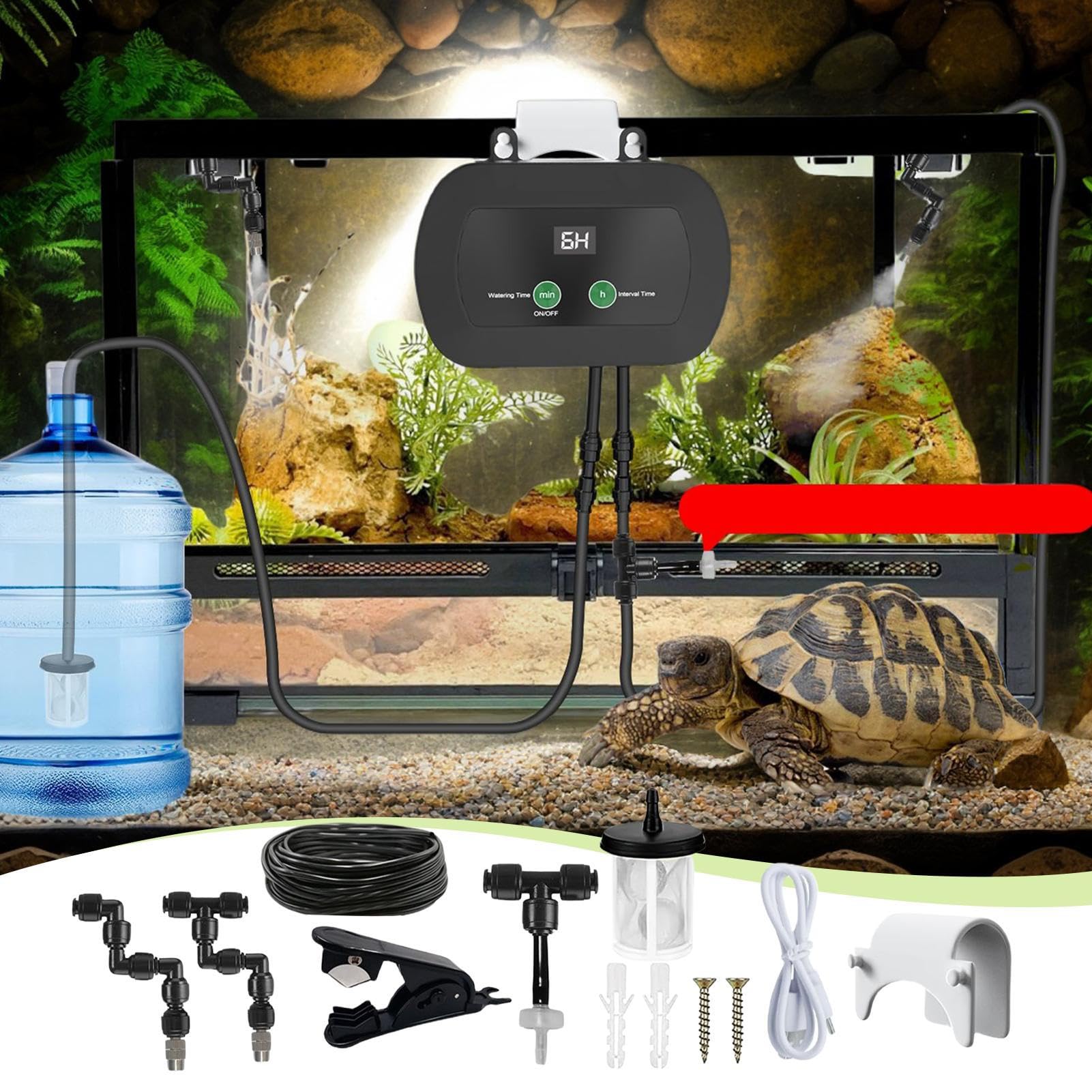 Humidificateur pour reptiles – automatique pour reptiles avec minuterie – Petit avec réglable à 360 degrés, portable pour amphibiens lézard caméléon