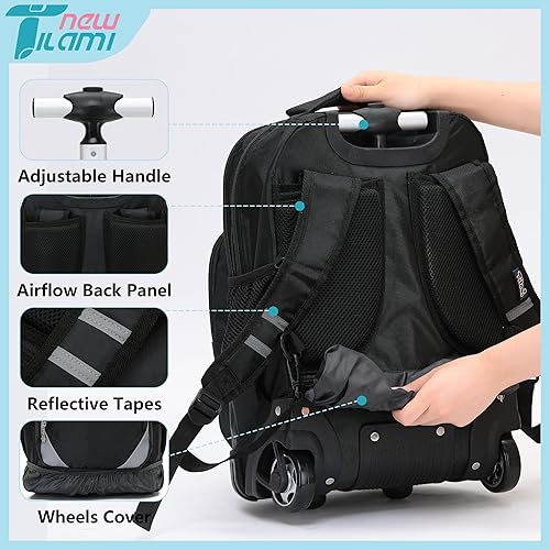Miniatura 6 de NEW TILAMI Mochila con ruedas para niños de 18 pulgadas, mochila para computadora portátil con ruedas para niños, viajes escolares