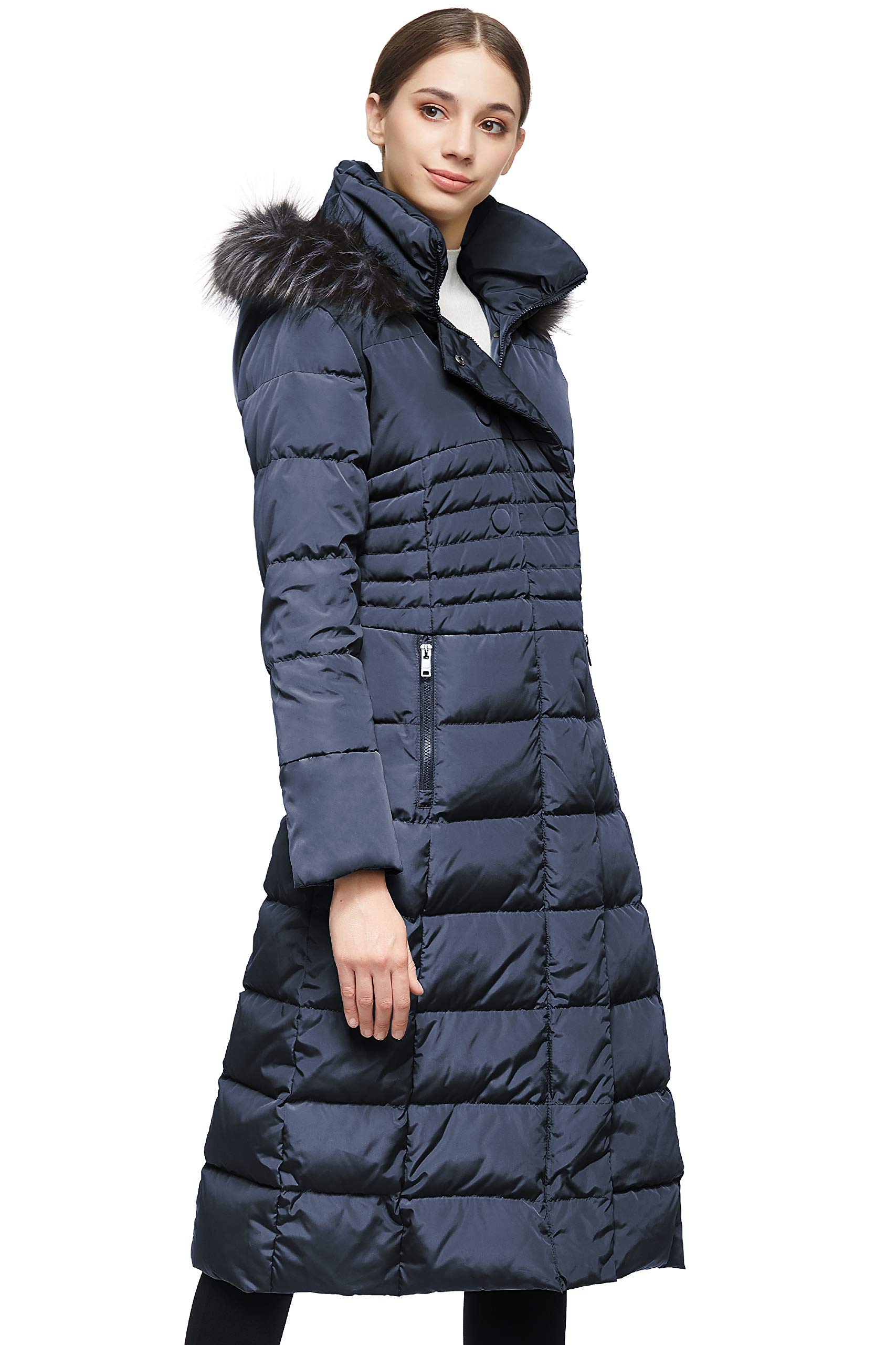 OROLAY Piumino da Donna con Cappotto Lungo Maniche Raglan con Cappuccio in Pelliccia