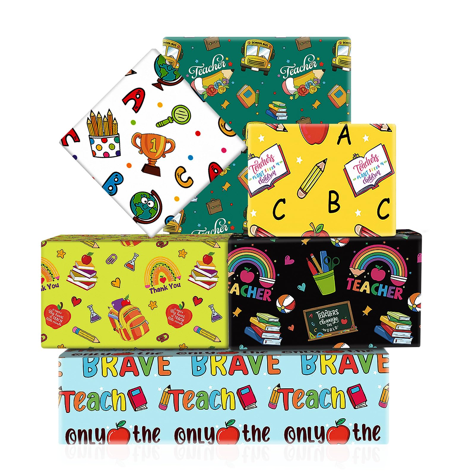 Teacher Appreciation Week Gift Wrapping Paper 6 Sheets Teacher Thank You Gifts Wrap Paper Pencil ABC Apple Back to School Paper for Graduation First