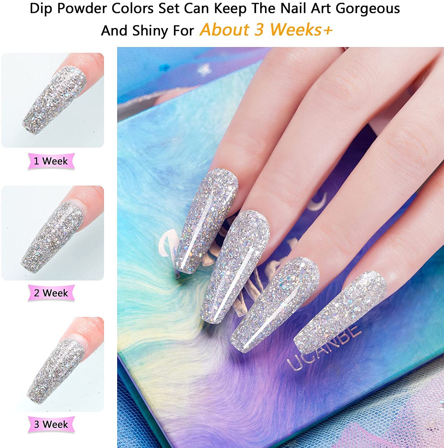 Kit de inicio de polvo para inmersión de 12 colores, kit de herramientas, polvo de inmersión de brillo desnudo blanco transparente para kit de manicura de arte de uñas francés