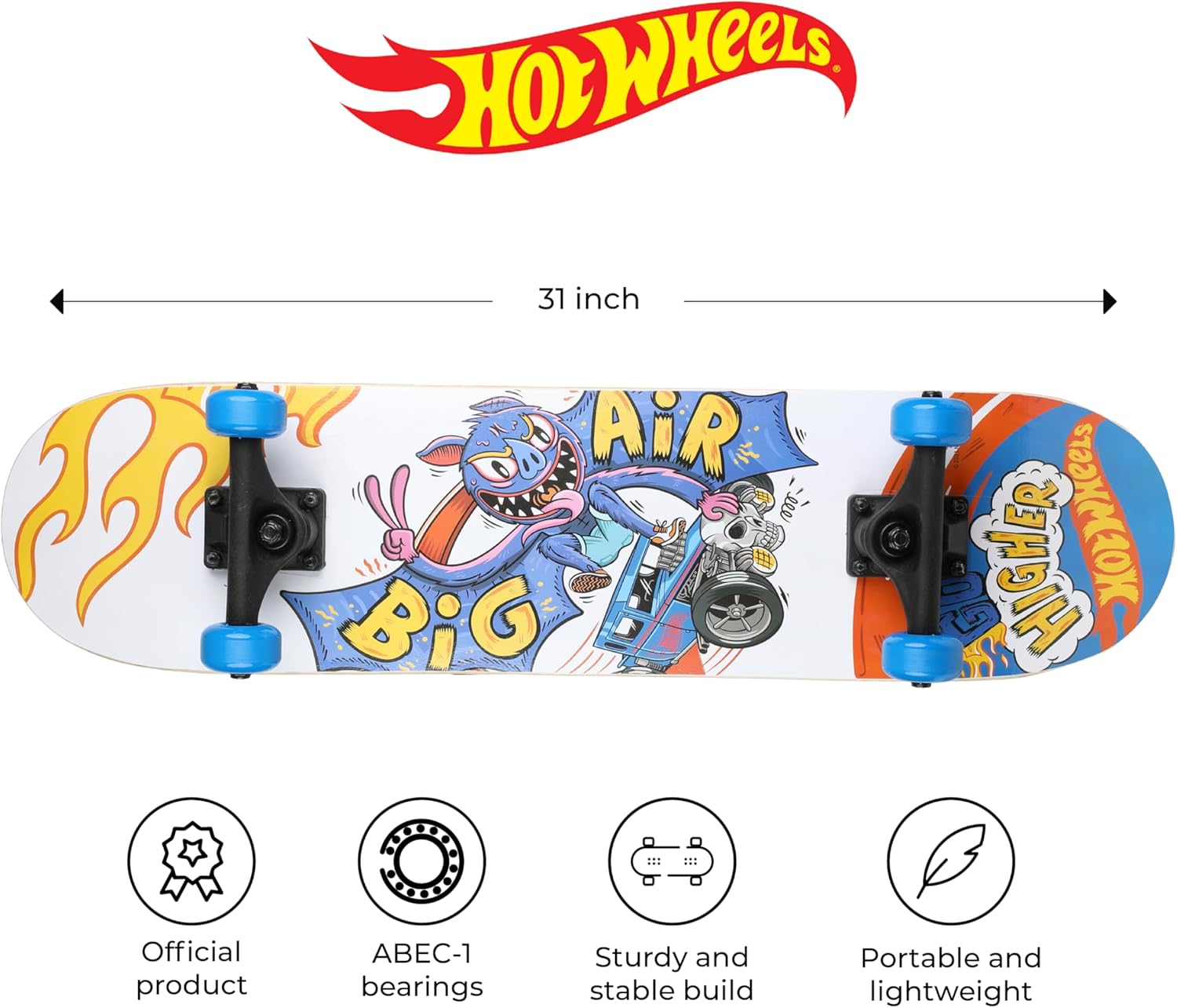 31" Lenticular Skateboard with Pro Trucks, Full Grip Tape, 9-Ply Maple Deck, Ideal for All Experience Levels