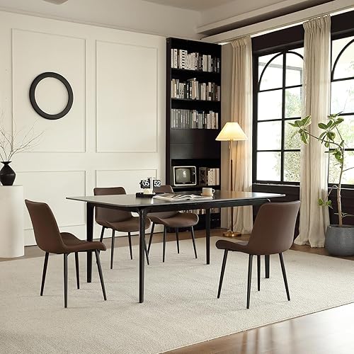 Miniatura 2 de seonyou Juego de 4 sillas de comedor tapizadas de piel sintética de mediados de siglo, cómodas sillas de comedor con marco de metal