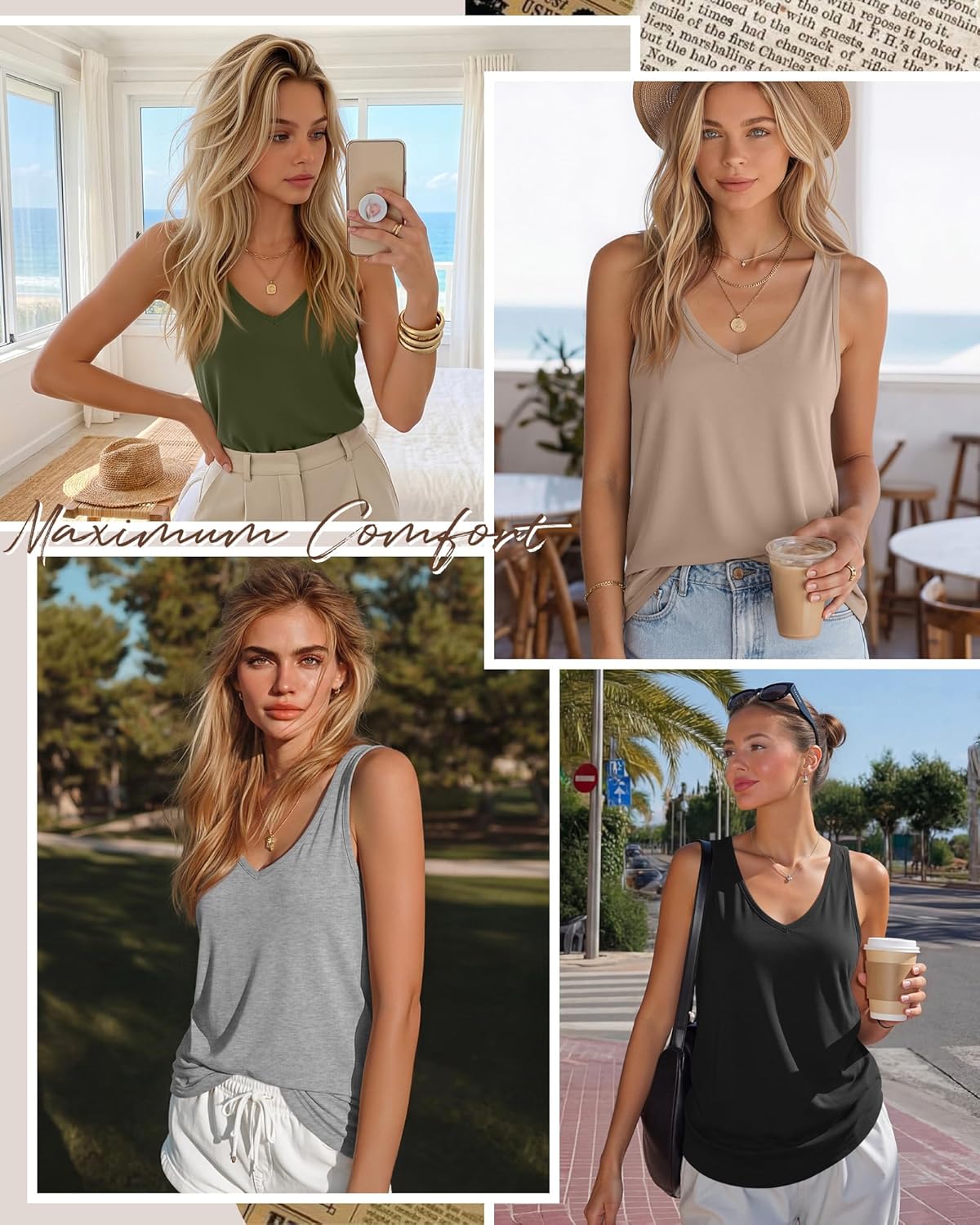 Riyiper 4 Pack Women's Tank Tops Loose Fit V Neck Racerback Tops Sleeveless Casual Tee Basic Summer 2026 Workout Yoga Shirts - Image 3
