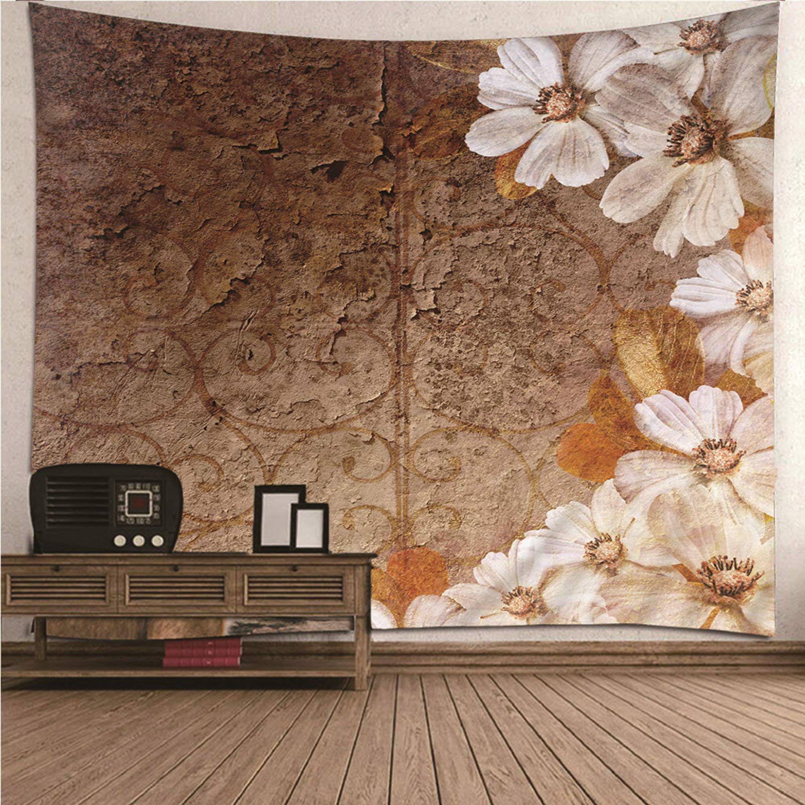 Tapiz pared retro KnSam de flores: transforma tu salón, mantel o sábana lavable 150x150