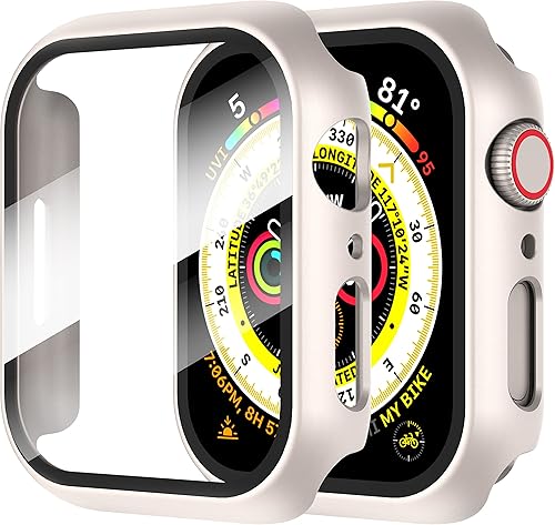 Paquete de 2 protectores de pantalla para Apple Watch de 45 mm, para iWatch Series 987654Series SESE 2 de 45 mm, funda protectora de vidrio templado