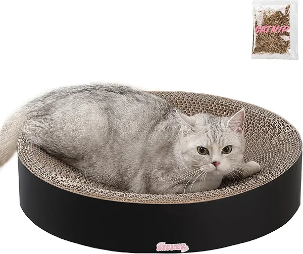 THE LICKER STORE CSR1010H Nelson 20.13" Modern Cardboard Round Bowl Cat Scratcher with Catnip, Ink