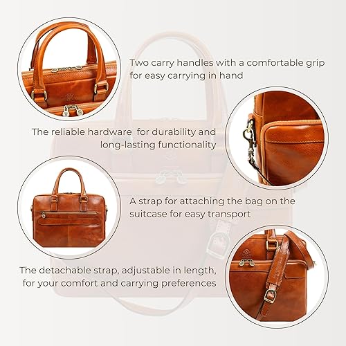 Miniatura 6 de Time Resistance Maletín de cuero - Bolso italiano hecho a mano de cuero para portátil - Maletín para hombre y mujer - Bolsa para computadora