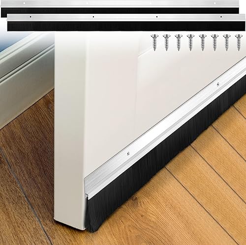 4 piezas de 3 x 39.3 pulgadas cepillo de puerta PP aleación de aluminio sello de barrido de puerta corredera tira de sellado fácil montaje burlete