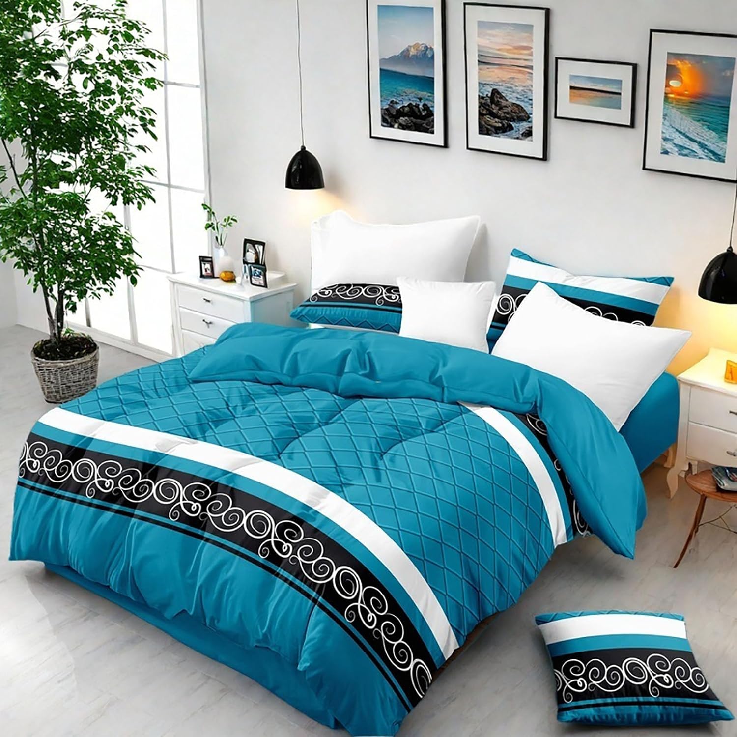 Bed in a Bag with Curtains 1 Bedspread 2 Pillowcases 2 Print Curtains 4 Solid Curtains Bedspreads and Matching Curtains Blue Black Comforter Set Silky Smooth Boho Bedroom