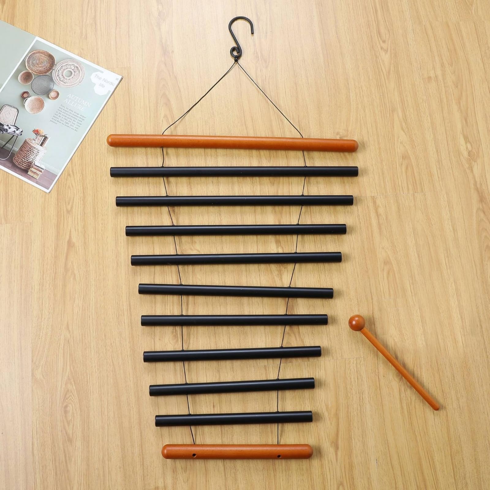 de Percusión Infantil Tubular Xilófono Colgante Diseñado para Golpeo Suave y Resonante Adecuado para Relajación Hogares Rincones de Juego, Negro, Étnico