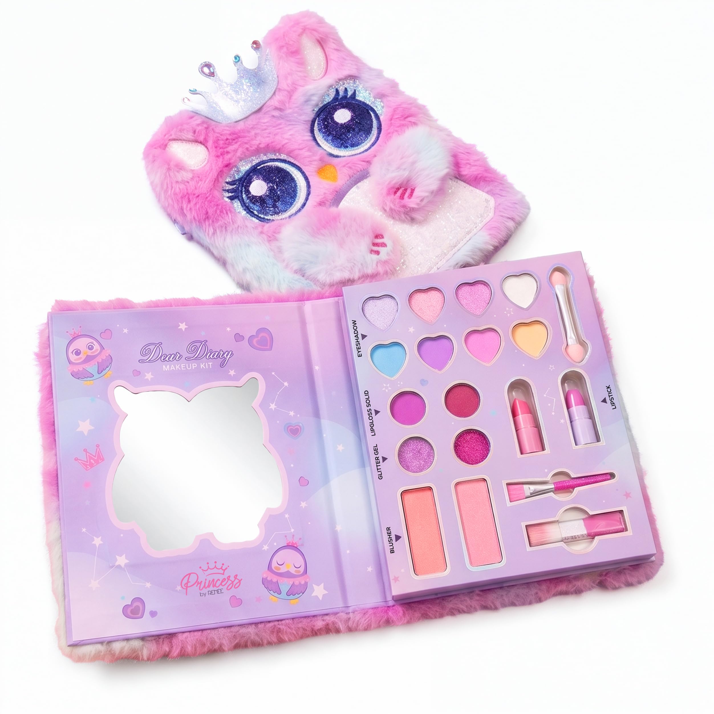 Princess by RENEE Dear Diary Makeup Kit For Kids & Preteens | With 8 Eyeshadows, 2 Blushers, 2 Lipsticks, 2 Lip Gloss Solid, 2 Glitter Gels, 3 Brushes | Dermatologically Tested, Easy To Wash | 1 Unit-image-11