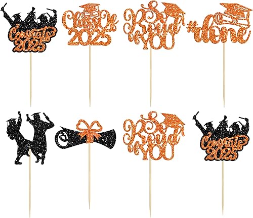 Miniatura 3 de Gyufise 24 adornos para cupcakes de graduación 2023 con purpurina para la clase de 2023 Diploma 2023 Felicidades Graduación Cap Cupcake Picks 2023