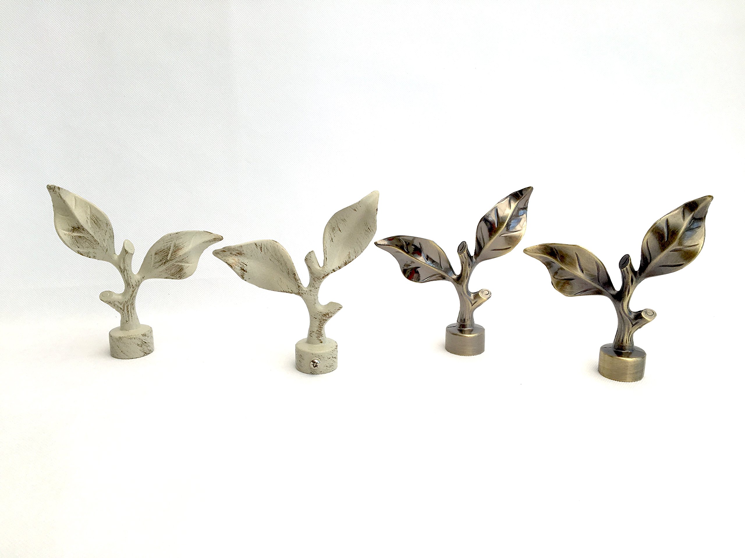 Your Home Online Set of 2 Leaf Finials For 19mm / 28mm Curtain Poles Brushed Cream Antique Brass (19mm Antique Brass Leaf Finial)