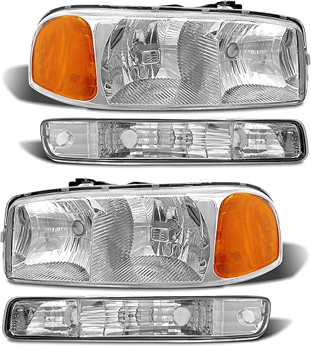 Compatible con el conjunto de faros Sierra 1999-2006 para GMC Sierra 99-06 1500 2500 350000-06 GMC Yukon carcasa cromada con reflector ámbar, disponible en Yaxa Costa Rica