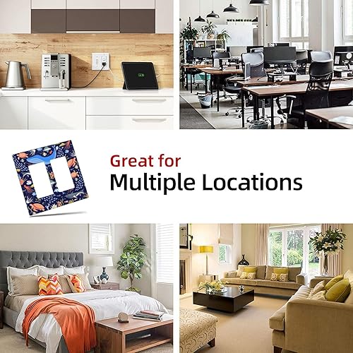 Miniatura 8 de Cubierta de interruptor de luz de 2 cuadrillas, diseño de mundo subacuático de dibujos animados, ballena, tiburón, tortuga, animales marinos, placa