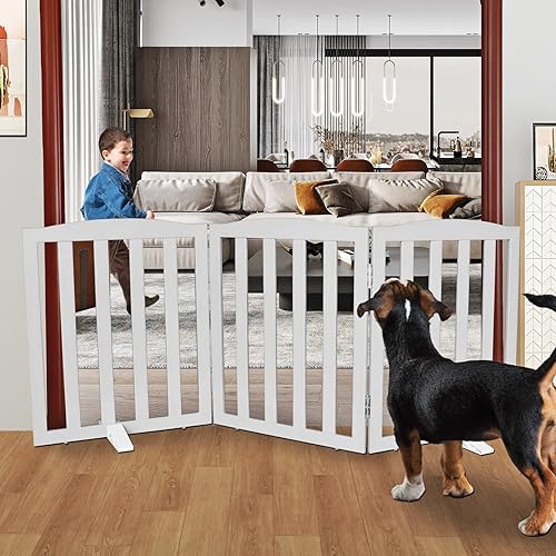Miniatura 18 de Puerta para Perros Independiente para Interiores, Puerta para Perros Plegable, Puertas para Perros para Entradas, Escaleras o Pasillos, Puerta
